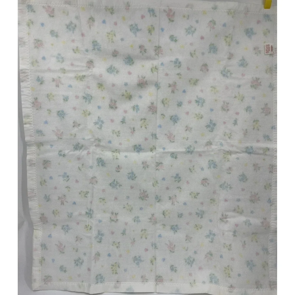 Vintage Chatham Baby Blanket Satin Trim Fleece Hearts Flowers Floral 40 x 44